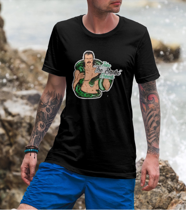 Jake The Snake Roberts Holding Green Serpent T-Shirt