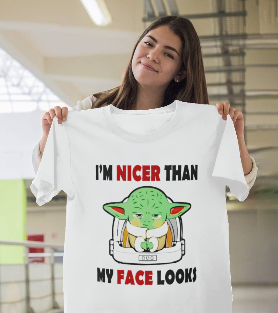 Baby Yoda I'm Nicer Than My Face Looks Grogu Helmet T-Shirt