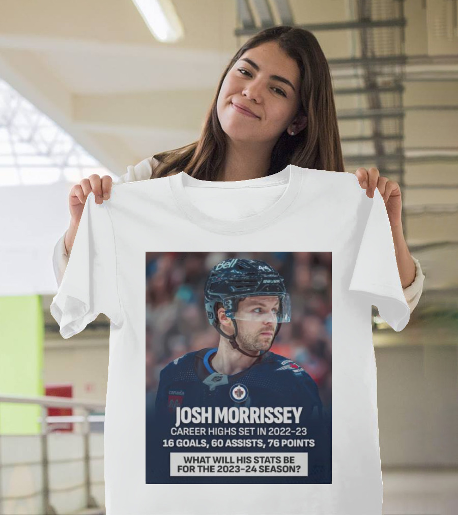 Josh Morrissey Career Highs 2022-23: 16 Goals, 60 Assists, 76 Points - Predicting 2023-24 Stats T-Shirt