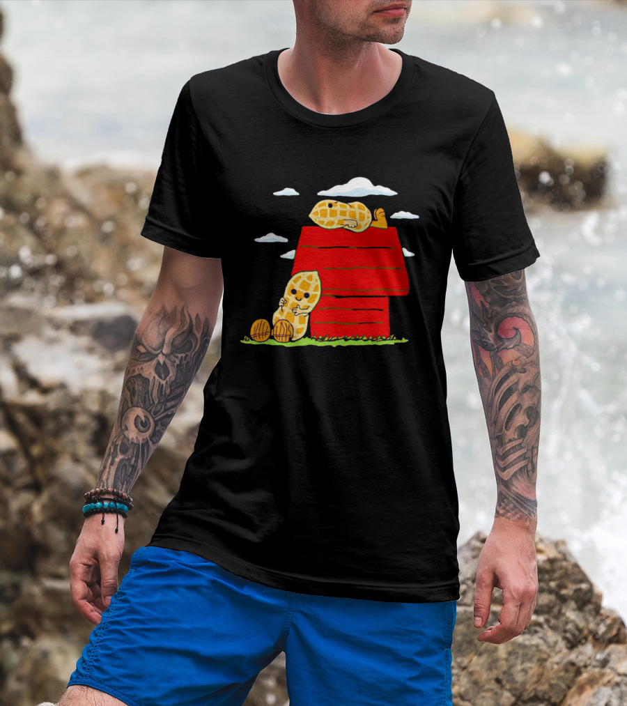 Peanuts Mashup Snoopy Red House Peanut Characters On Doghouse T-Shirt