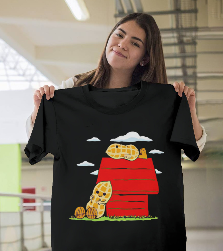 Peanuts Mashup Snoopy Red House Peanut Characters On Doghouse T-Shirt