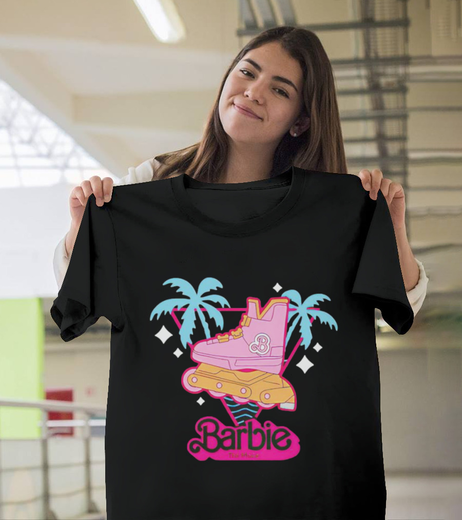 Barbie Rollerblade Movie Pink Skate and Palm Trees T-Shirt