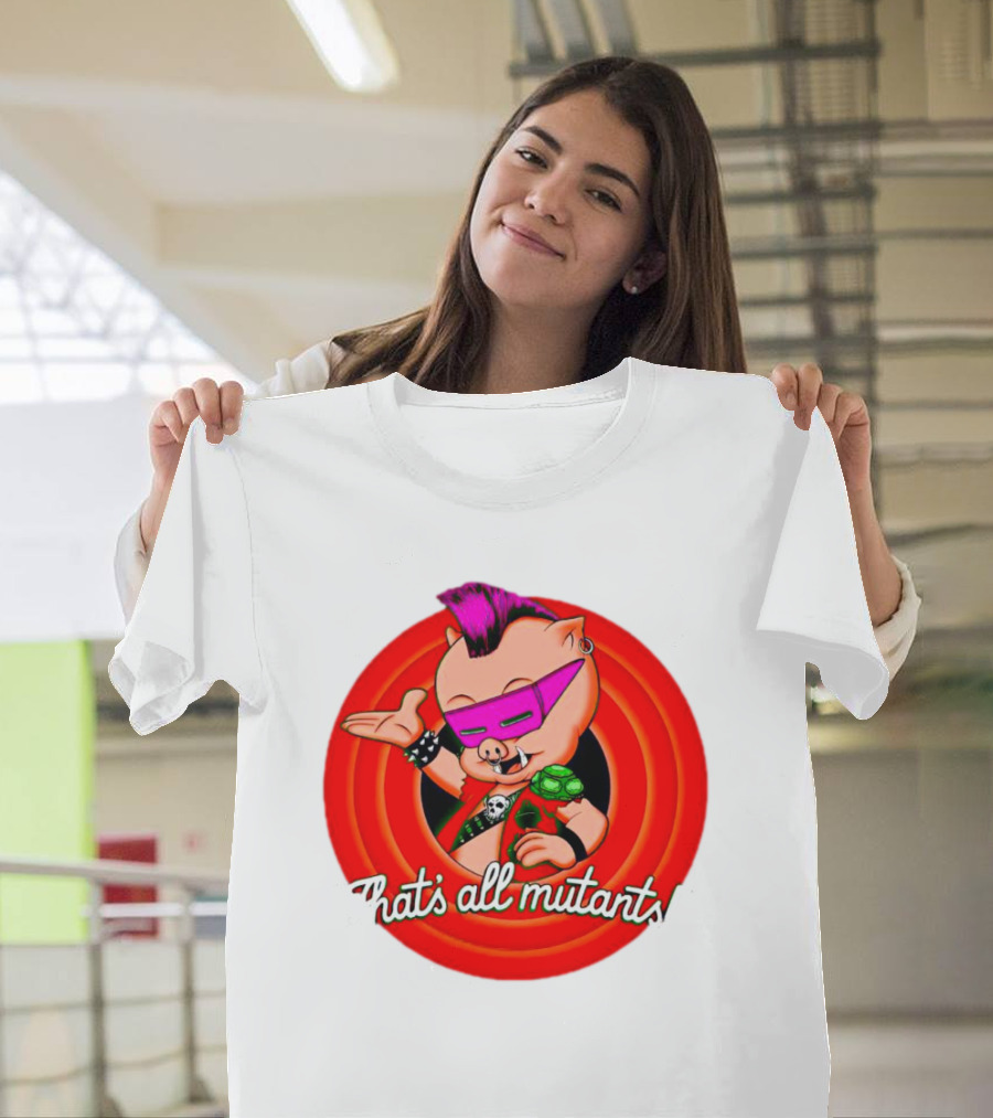 Bebop That's All Mutants Teenage Punk Pig Character in Red Circle T-Shirt