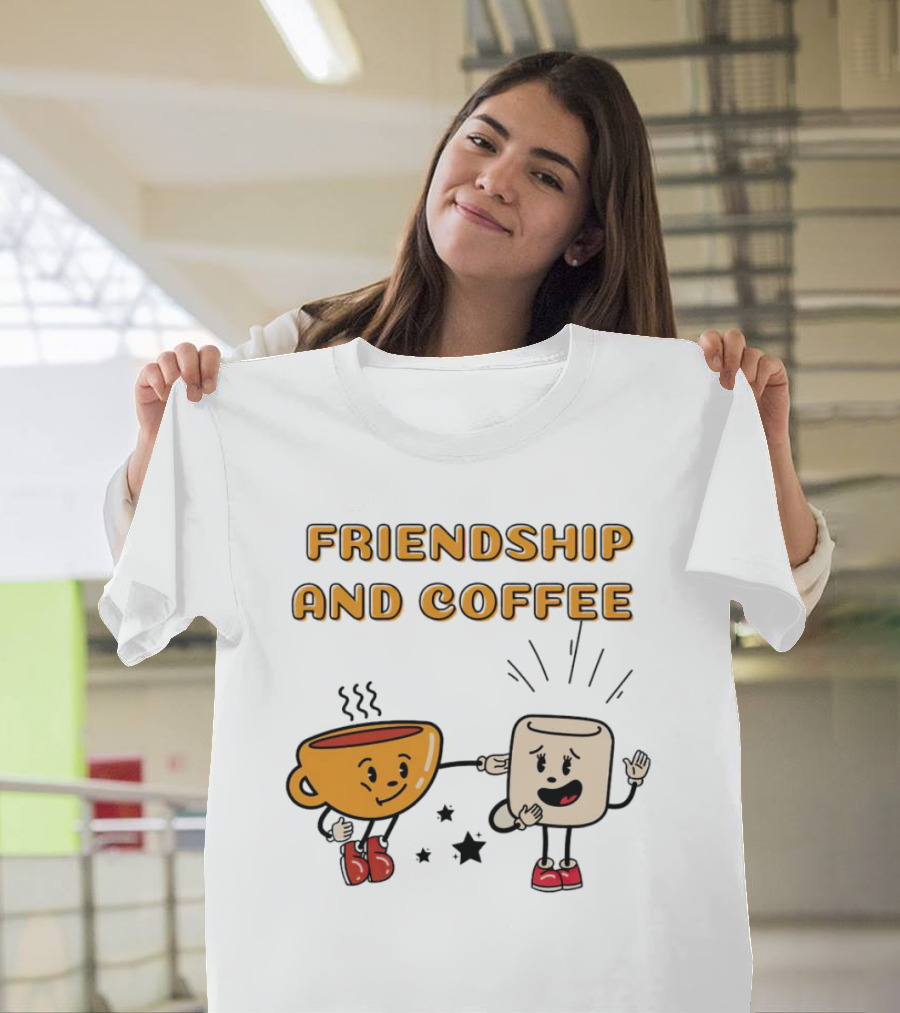 FRIENDSHIP AND COFFEE CUP AND MARSHMALLOW CHARACTERS CELEBRATING TOGETHER T-Shirt