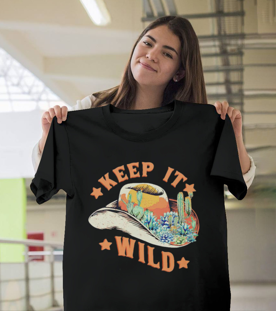 Keep It Wild Cowboy Hat Cactus Scene T-Shirt