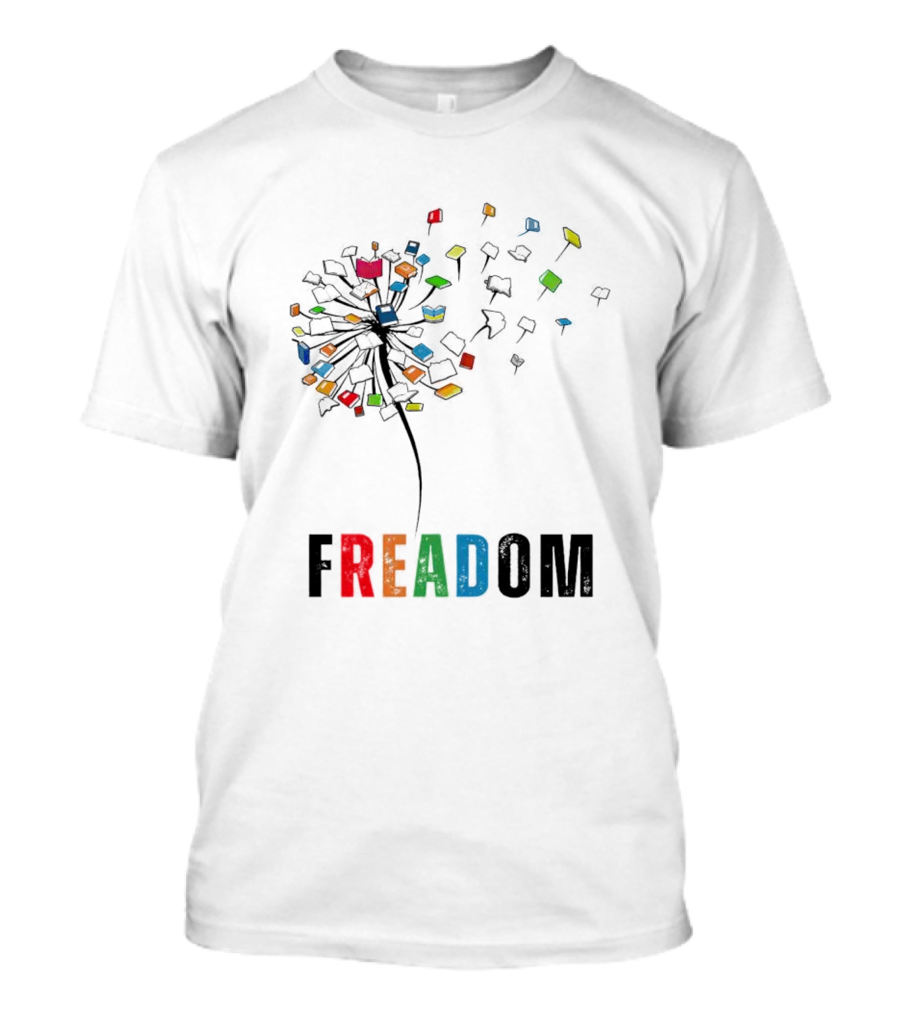 Dandelion Freadom Book Colorful Bloom T-Shirt