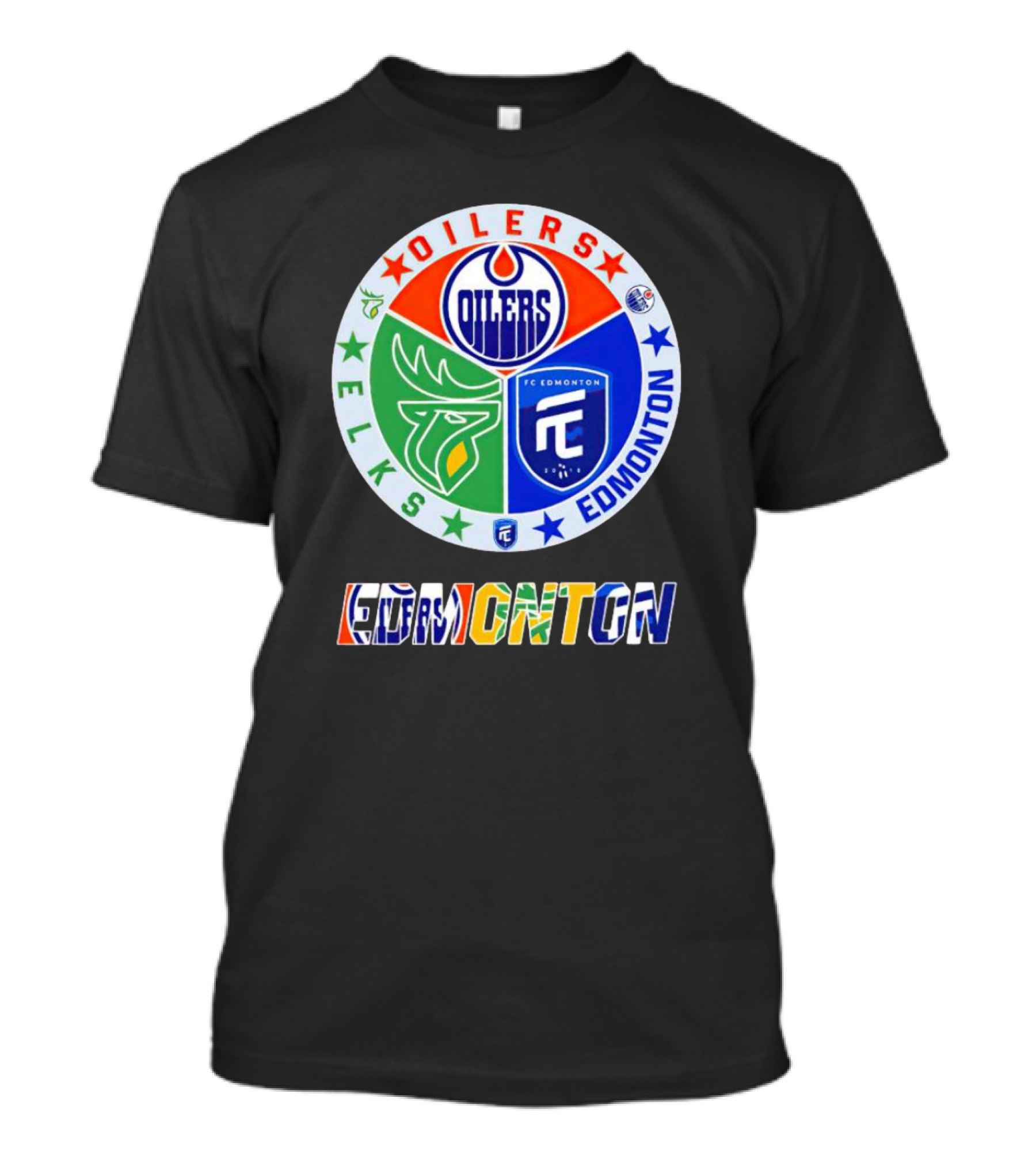 Oilers Elks FC Edmonton Sports Team Logo Collage T-Shirt