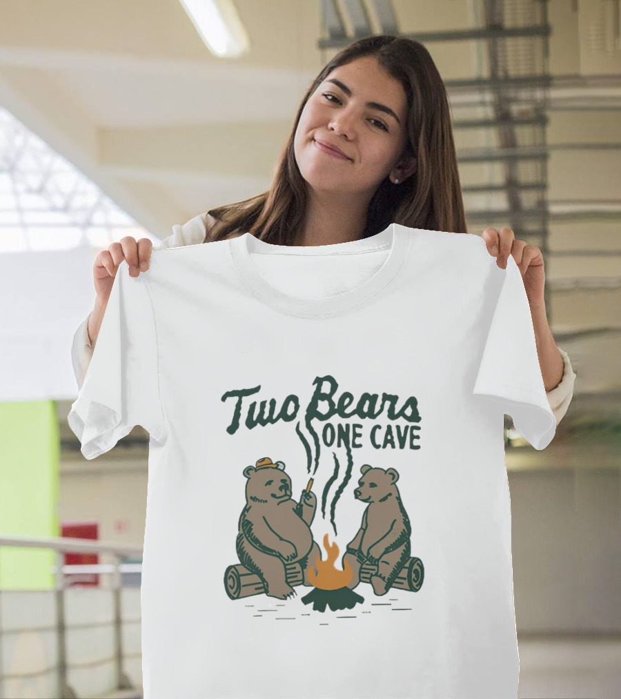Two Bears One Cave Campfire Logs And Flames T-Shirt