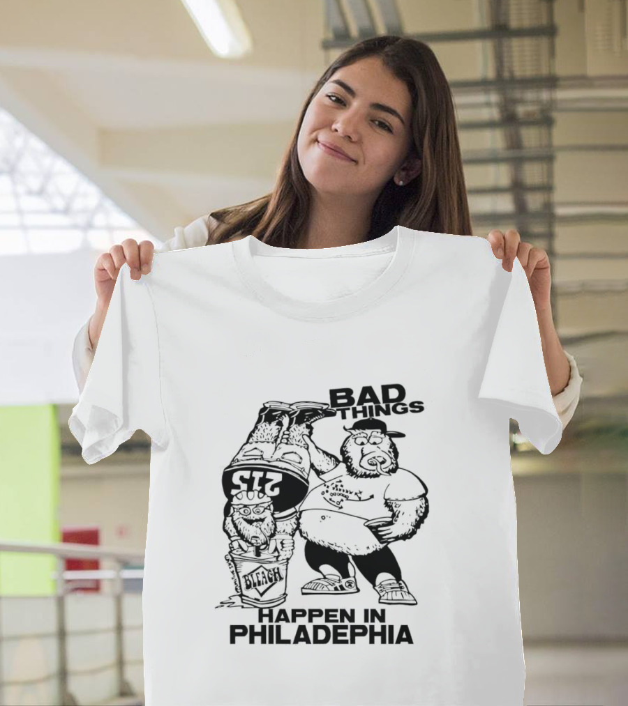 Jason Kelce Gritty Philly Bad Things Happen in Philadelphia 215 Bleach T-Shirt