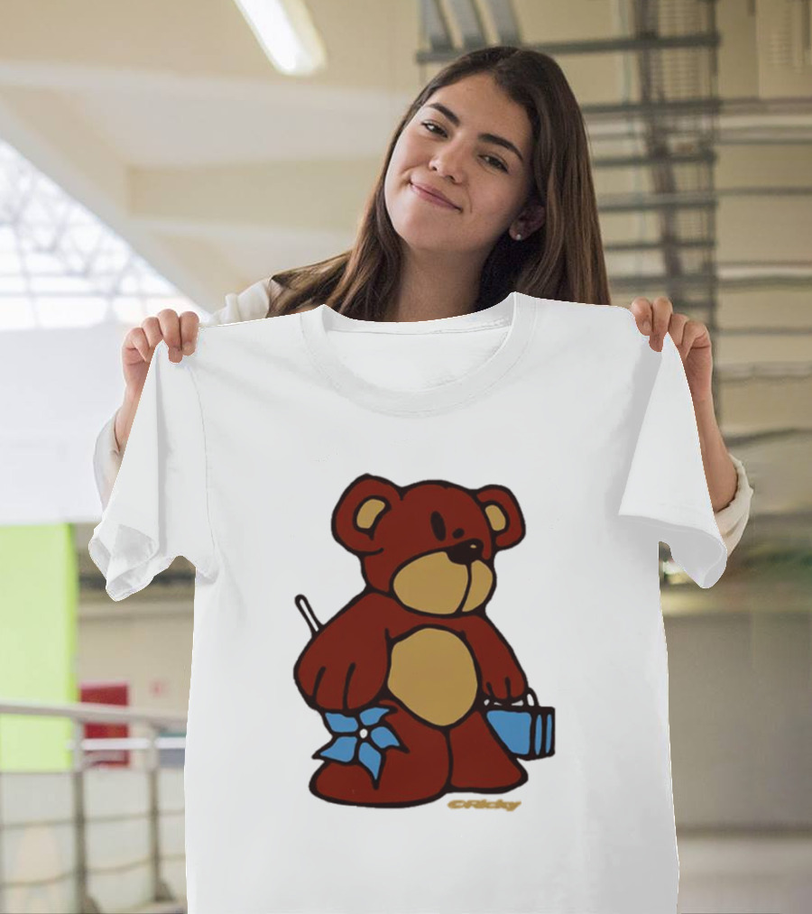 Ricky Montgomery Teddy Bear with Blue Flower and Suitcase T-Shirt