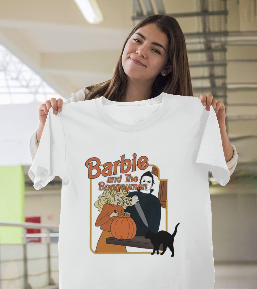 Barbie and The Boogeyman Halloween Pumpkin Cat Scene T-Shirt