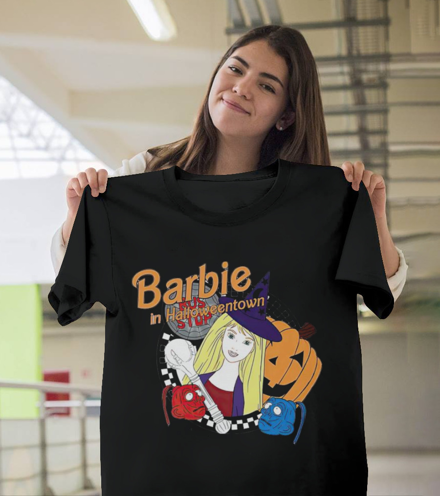 Barbie in Halloweentown Witch Hat with Jack-O-Lantern and Checkered T-Shirt
