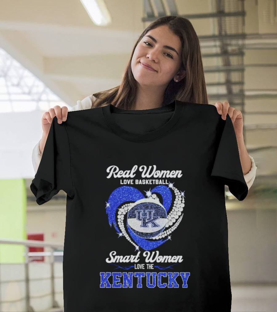 Real Women Love Basketball Smart Women Love The Kentucky Wildcats Diamond Heart T-Shirt