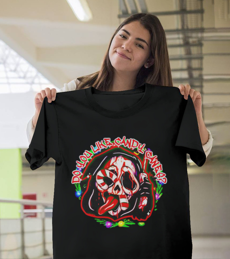 Do You Like Candy Canes Christmas Scream Mask Icon with Lights T-Shirt