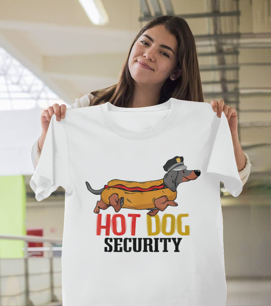 Dachshund Hot Dog Security Officer in Police Hat T-Shirt