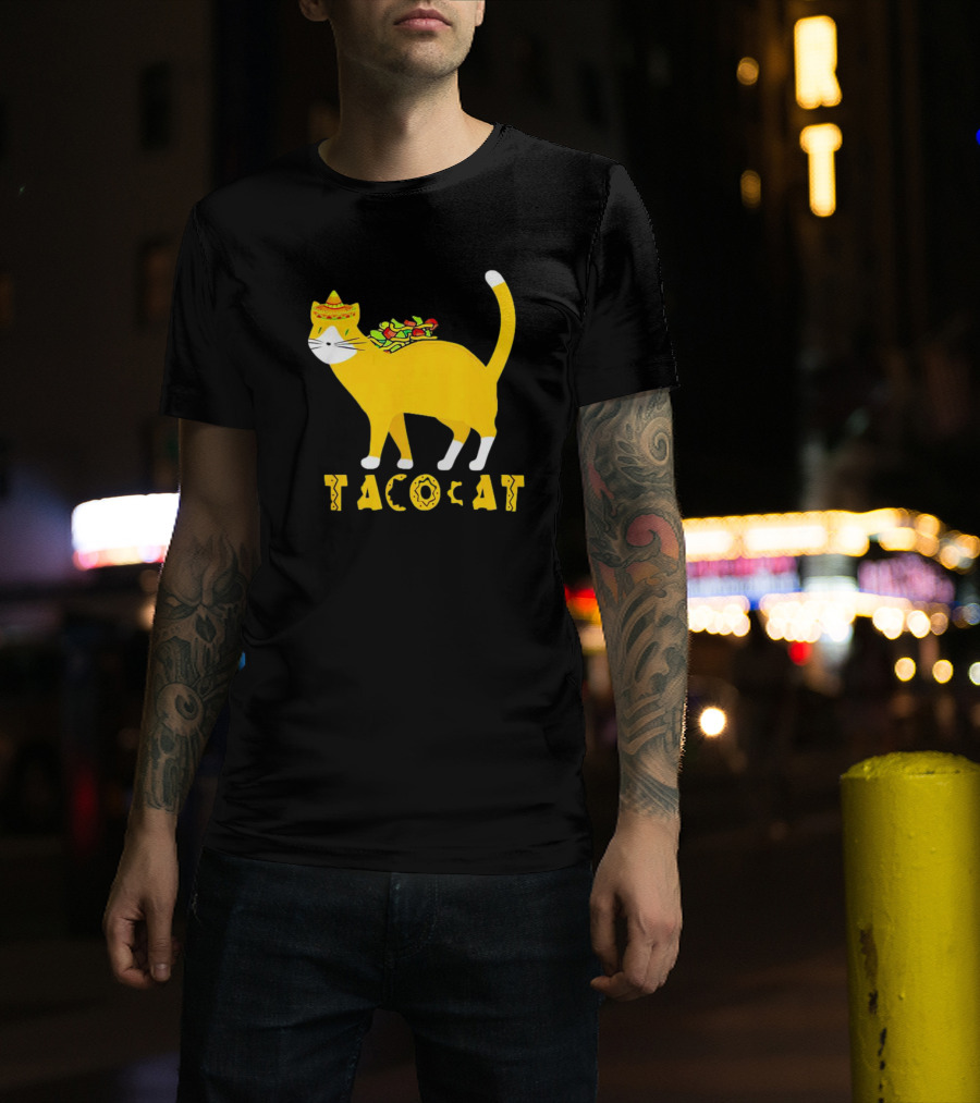 Tacocat Wearing Sombrero With Taco Filling Back T-Shirt