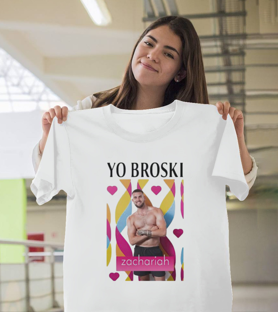 Yo Broski Zachariah Colorful Hearts Backdrop T-Shirt