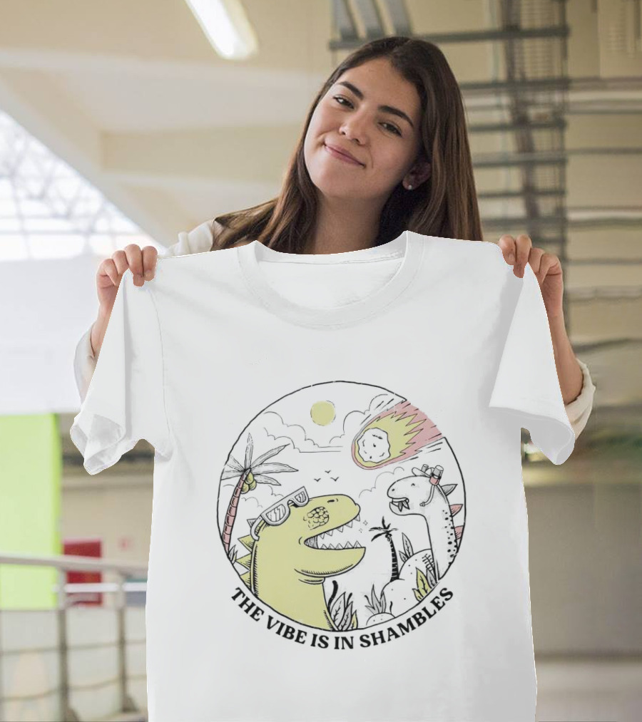The Vibe Is in Shambles Dinosaur Sunglasses Meteor Night Scene T-Shirt