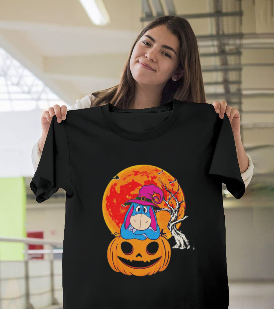 Eeyore Pumpkin Halloween Moon and Bats T-Shirt