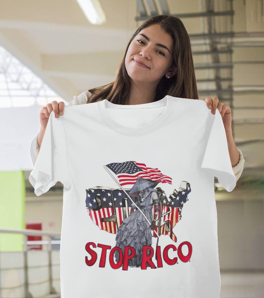 Deaver Stop Rico American Flag Map Iconic T-Shirt