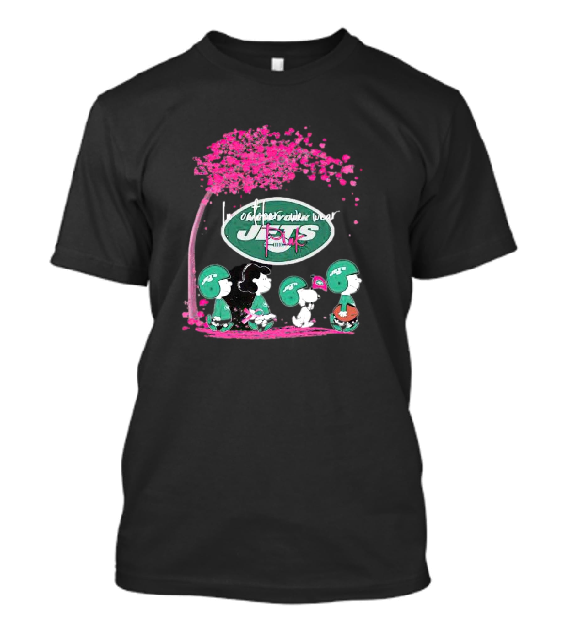 New York Jets Peanuts Characters October We Wear Pink T-Shirt