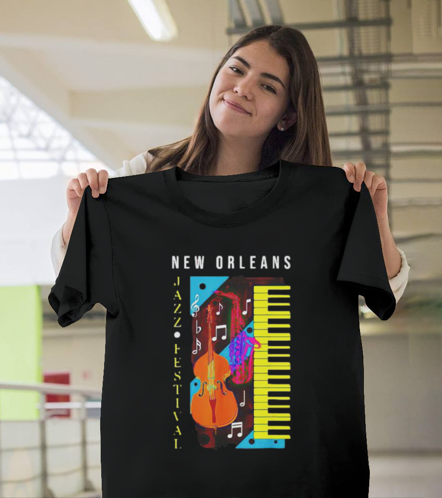 New Orleans Jazz Festival Music Notes Piano And Instruments T-Shirt