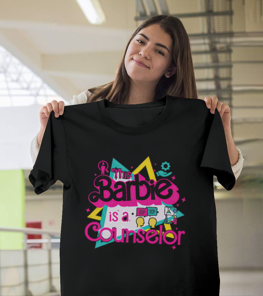 This Barbie Is A Counselor With Communication And Support Icons T-Shirt
