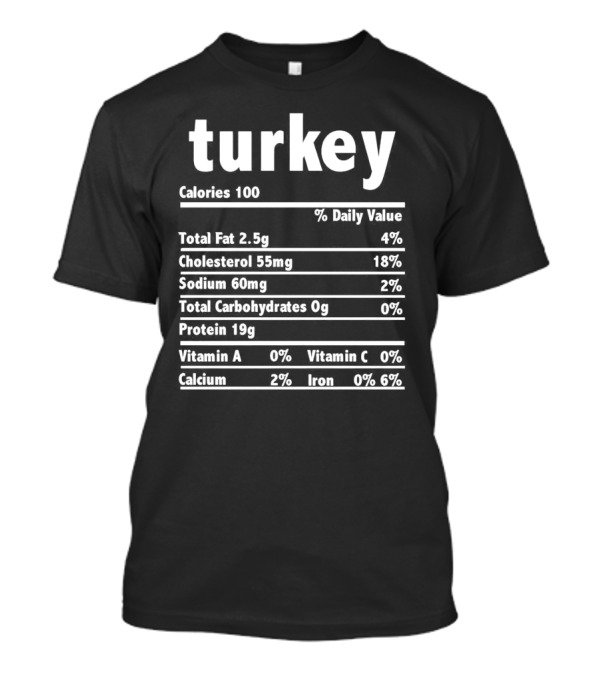 Turkey Nutrition Facts Label Calories Total Fat Cholesterol Protein T-Shirt