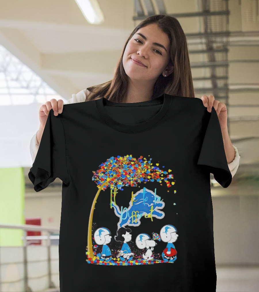 Detroit Lions Peanuts Characters Autism It's Ok To Be Different Fall T-Shirt