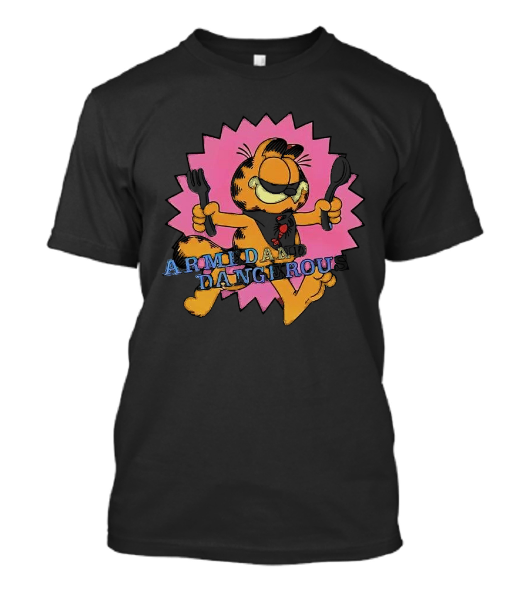 Garfield Armed And Dangerous With Utensils Single Stitch T-Shirt