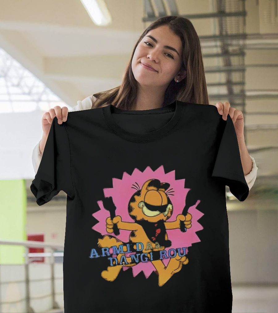 Garfield Armed And Dangerous With Utensils Single Stitch T-Shirt