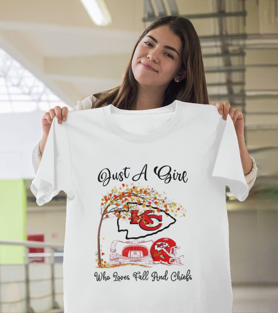 Just a Girl Who Loves Fall and Kansas City Chiefs Football T-Shirt