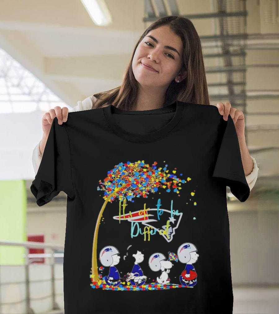New England Patriots Peanuts Characters It's Okay to Be Different Autism Fall T-Shirt