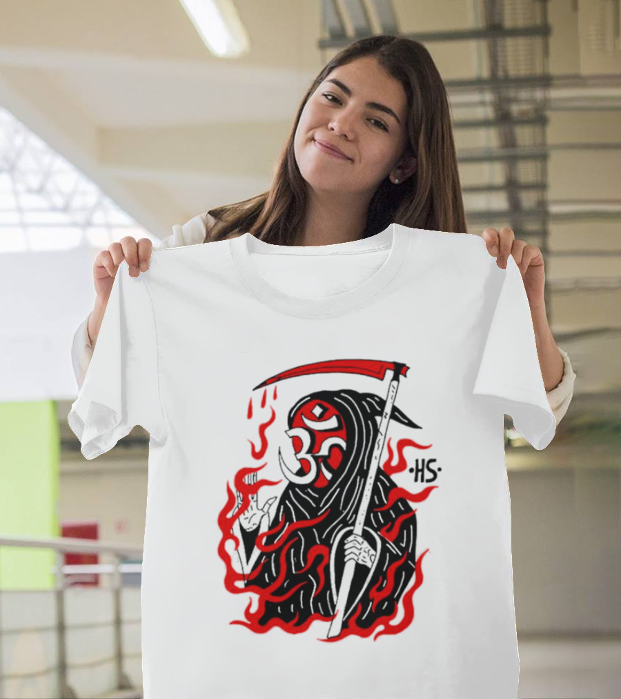 Om Reaper HS with Red Flames and Scythe T-Shirt