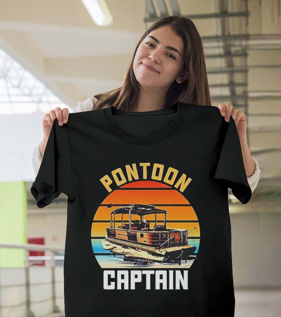 Pontoon Captain Vintage Retro Sunset Boat T-Shirt