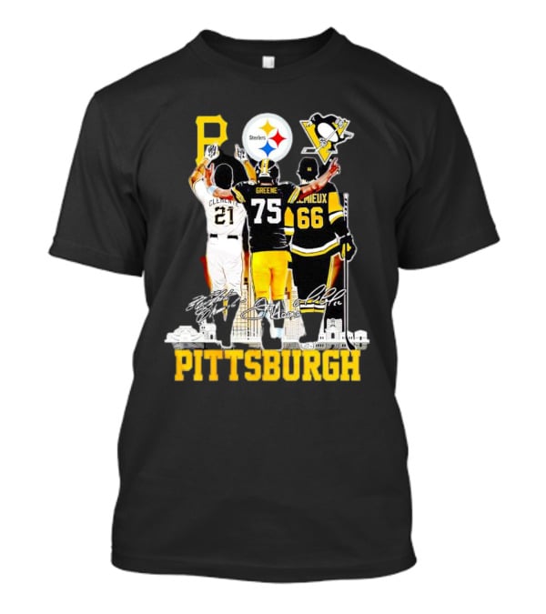 Pittsburgh Steelers Penguins Pirates Clemente Greene Lemieux Signatures T-Shirt