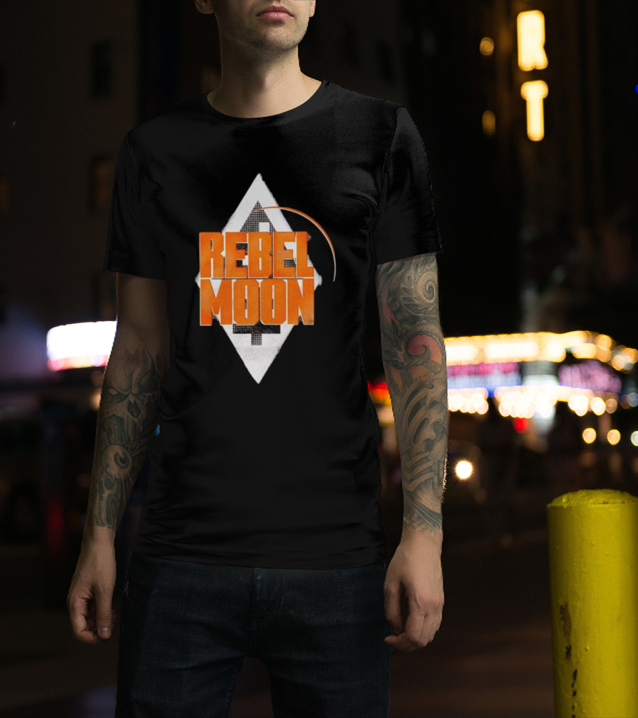 Rebel Moon Diamond Badge Icon Orange Text T-Shirt