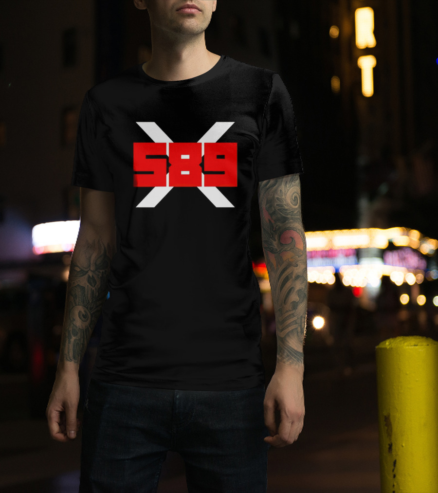 XRP 589 Bold Red On Black With White X T-Shirt