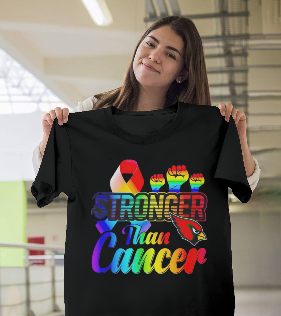 Arizona Cardinals Stronger Than Cancer Rainbow Ribbon Fists T-Shirt