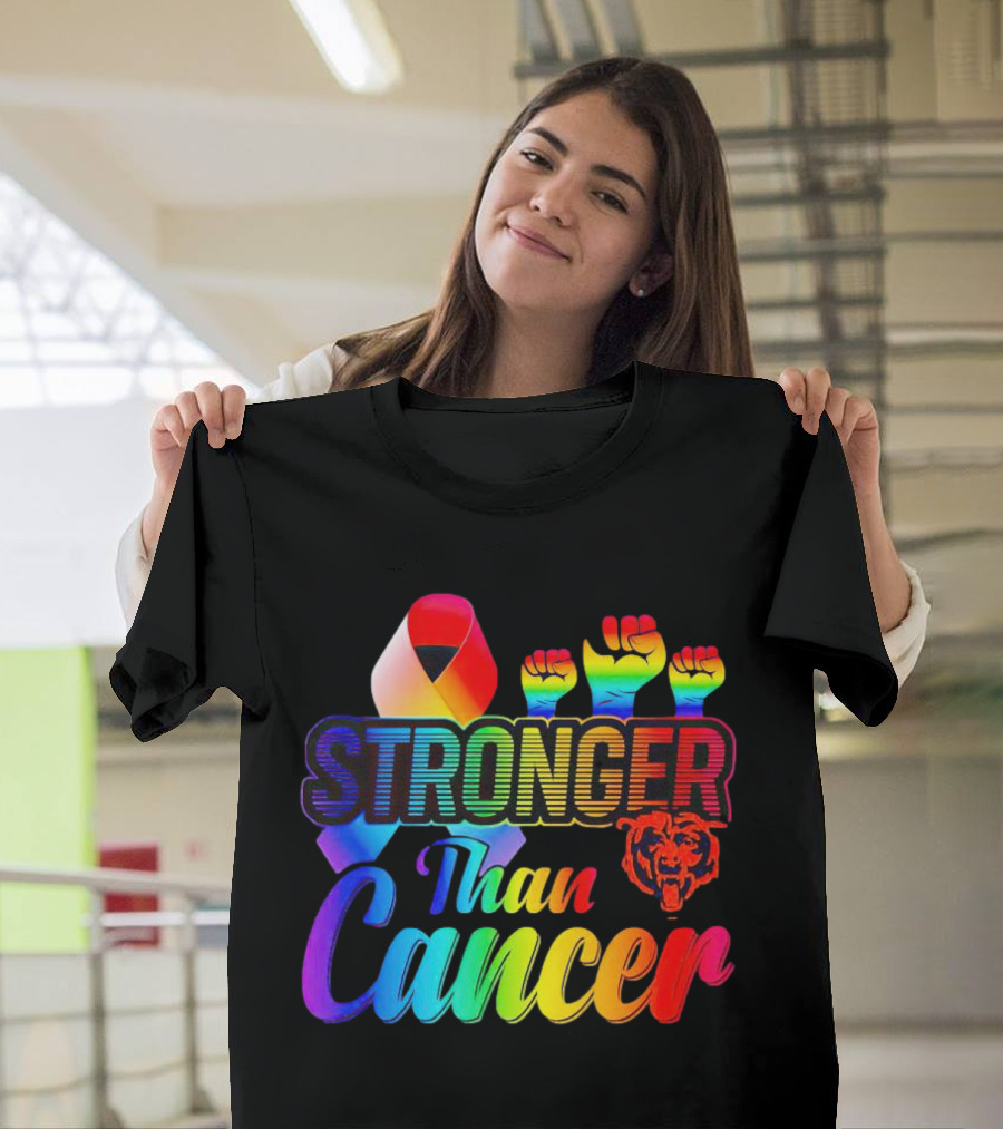 Stronger Than Cancer Chicago Bears Rainbow Ribbon Fists T-Shirt
