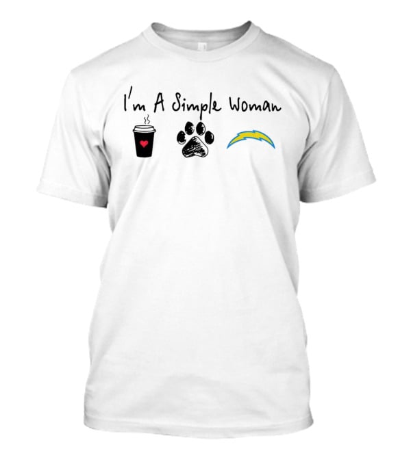 I’m A Simple Woman I Like Coffee Paw Print And Chargers Lightning Bolt T-Shirt
