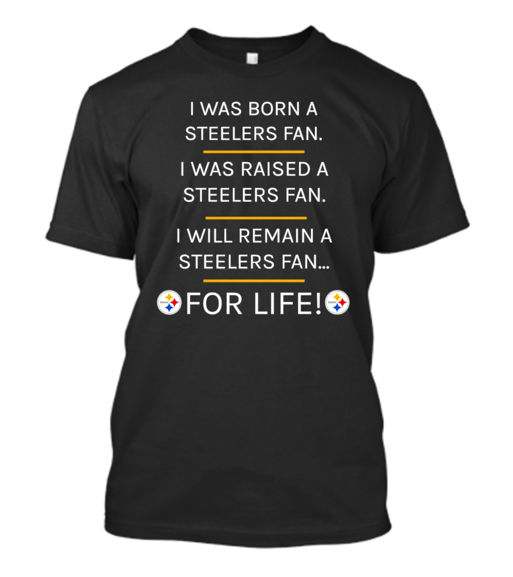 I Was Born A Steelers Fan I Was Raised A Steelers Fan I Will Remain A Steelers Fan For Life T-Shirt