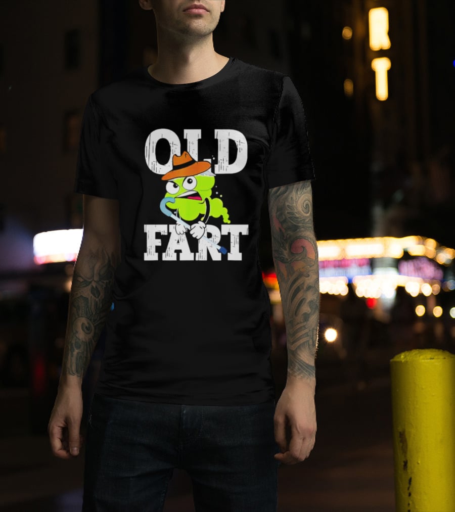Old Fart Wearing Fedora With Cane Character T-Shirt