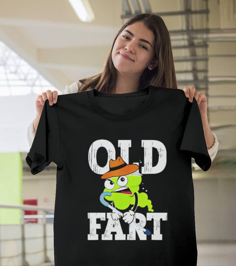 Old Fart Wearing Fedora With Cane Character T-Shirt