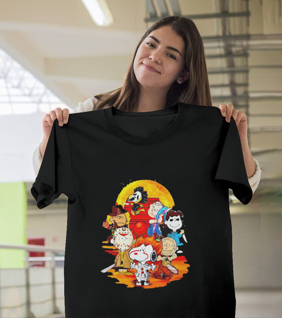 Peanuts Characters Halloween Horror Mashup with Iconic Scary Movie Villains T-Shirt