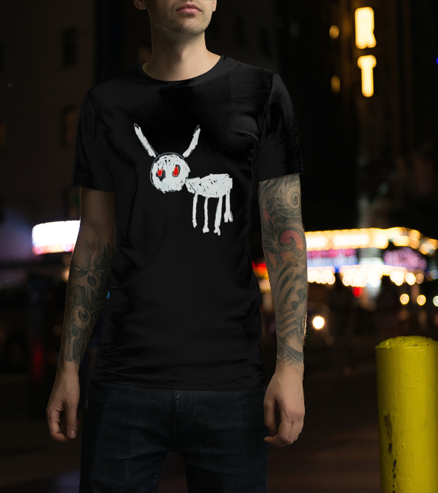 Adonis For All The Dogs With White Abstract Creature Sketch With Red Eyes T-Shirt