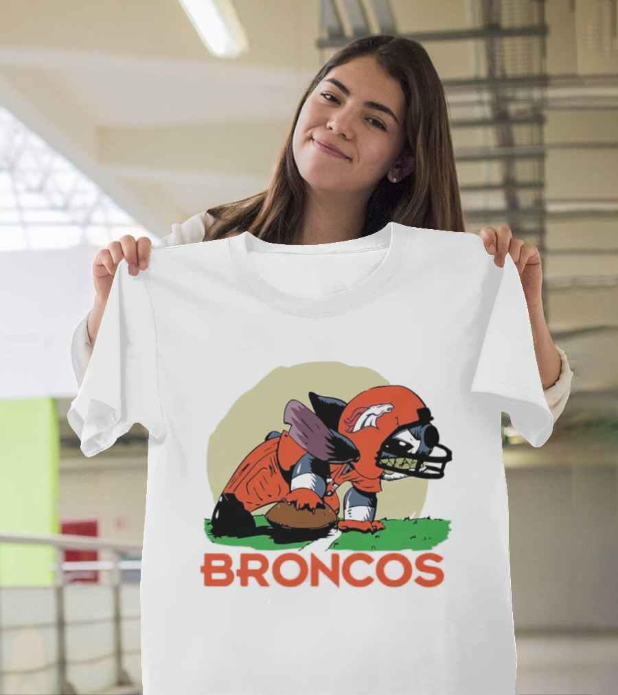 Angry Stitch NFL Football Broncos Helmet Rugged Player T-Shirt
