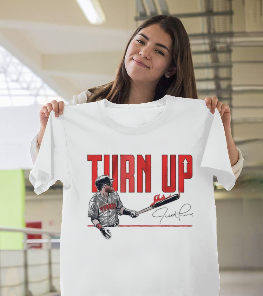 Justin Turner Baseball Turn Up Fire Bat Signature T-Shirt
