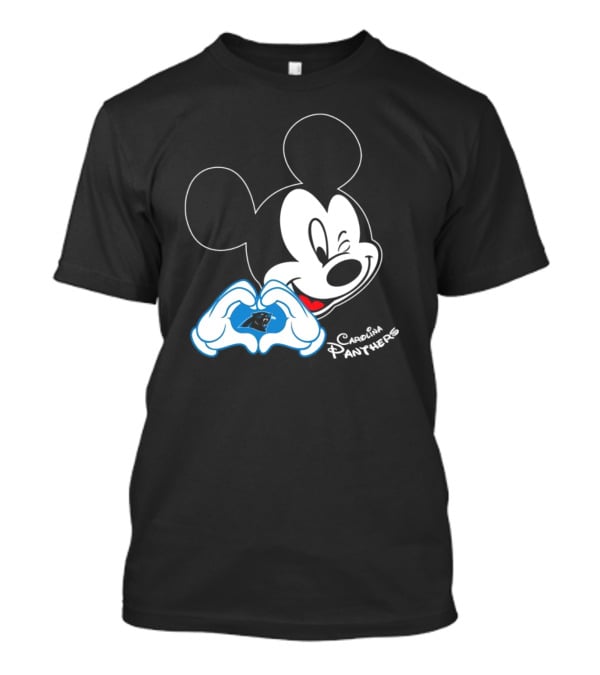 Mickey Carolina Panthers Fan Logo With Heart Gesture T-Shirt