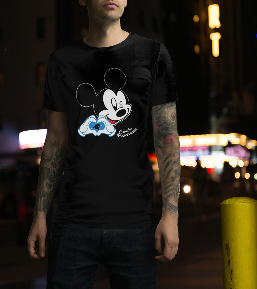 Mickey Carolina Panthers Fan Logo With Heart Gesture T-Shirt